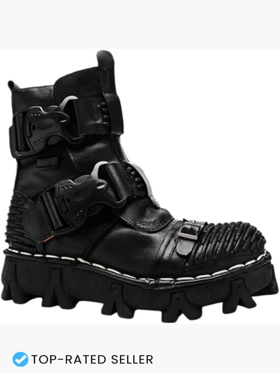 Men\'s Combat Motorcycle Leather Boots Soft Comfortable Ankle Boots Chunky Sole main image 7